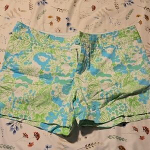 Lilly Pulitzer Green and Blue Bermuda Shorts Vibrant Tropical Print